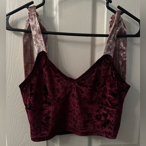 Crushed Velvet Crop Top Ribbon Straps